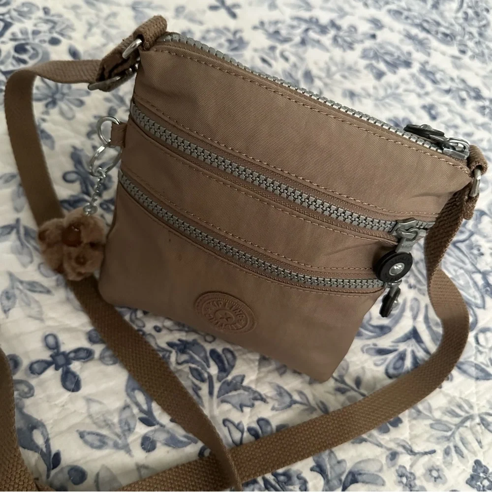 Kipling Keiko Metallic Triple Zip Crossbody Mini Bag - Hazelnut - Picture 2 of 10
